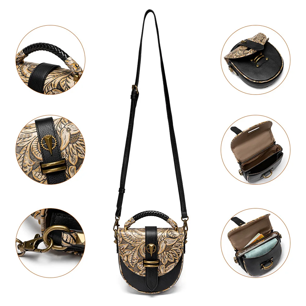 Luxury Vintage Phone Bag Genuine Leather Women's One Shoulder Diagonal Bag Handbag wallet card holder Steampunk woman bag sac