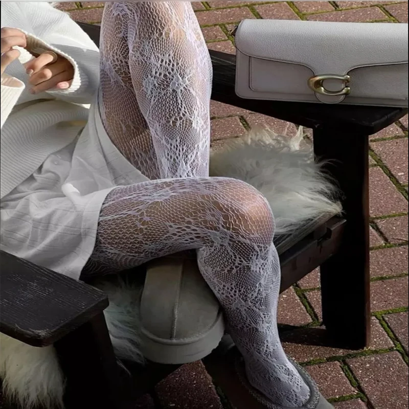 Kave High Elastic Black Hollowed Lace Fishnet Patterned Tights for Women Soft Nylon Solid Color Sweet Panyhose Toe Reinforcement image 3
