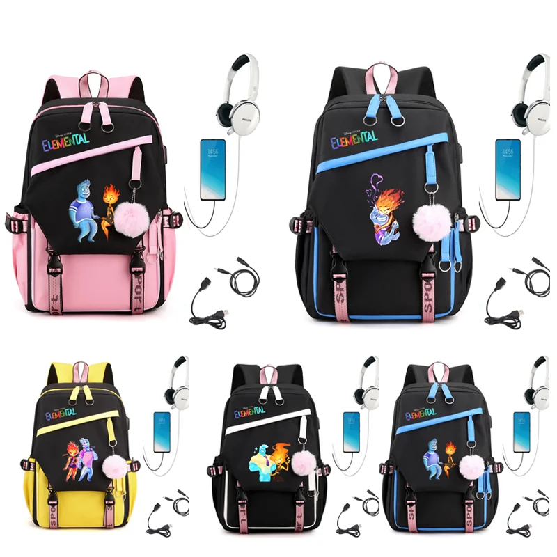 

MINISO Elemental Compartment USB Charging Schoolbag Male and Female Student Laptop Backpack Large Capacity School Bag Mochila