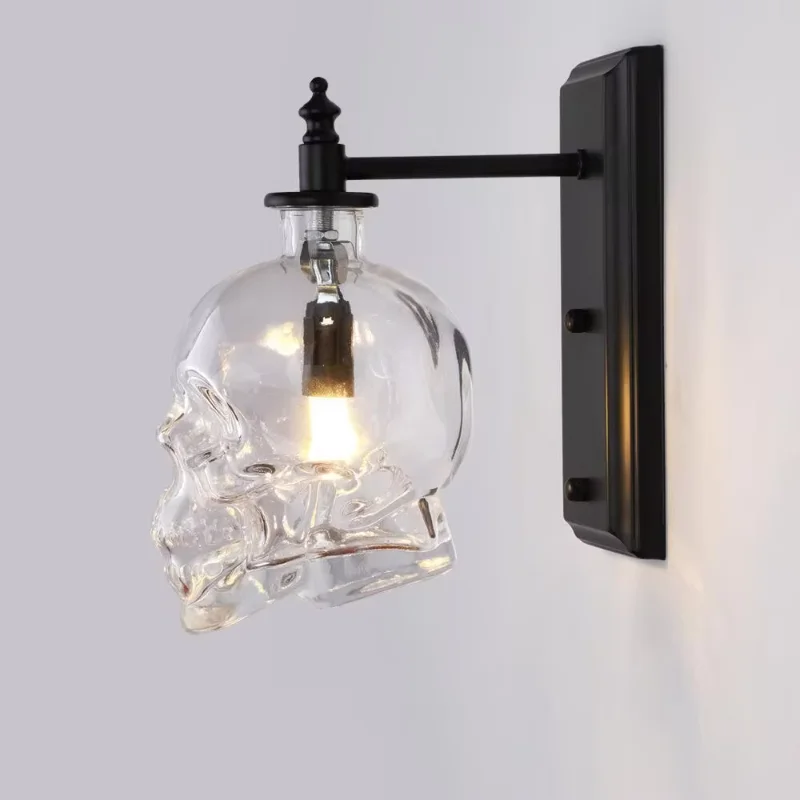 Glass Bottle Retro Skull Bones Wall Lamp Loft Sconces Clear Wall Art Light Fixtures for Dinning Room Bar Industrial Home Decor