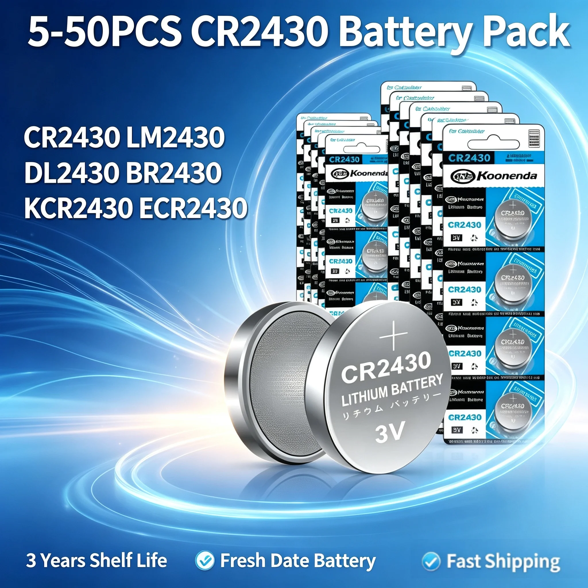 HIGHUKGF CR2430 Lithium Battery 3V 400mah CR 2430 DL2430 BR2430 KCR2430 Button Coin Batteries for Key Clock Toys Watch Remote