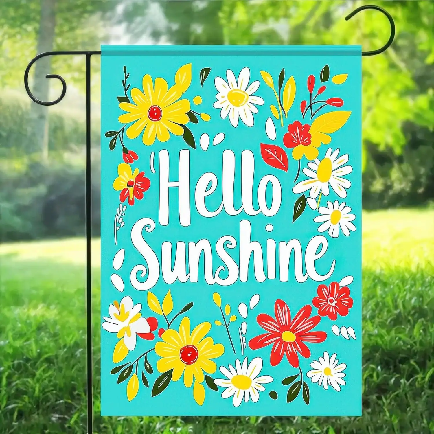 BlissYard Hello Sunshine Summer Garden Flags 12x18 Double Sided Flag Spring Summer Outdoor Decor with Radiant Sun and Sunflo WWP