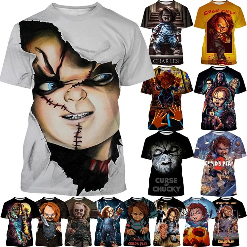 Camisetas estampadas Chucky 3D para homens e mulheres, blusas de manga curta, design de horror, estilo de rua divertido, verão, venda quente