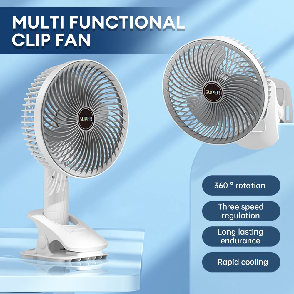 

Mini Camping Fan Wireless 1200mAh Rechargeable Clip-on Household Electric Fan Brushless Motor 360 Rotation 3 Gears Home Fan