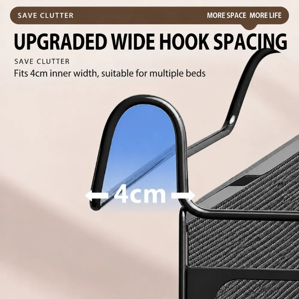 Iron Bedside Storage Basket Space-saving No Drilling Hanging Wire Basket Large Capacity Bed Bedside Shelf Holder
