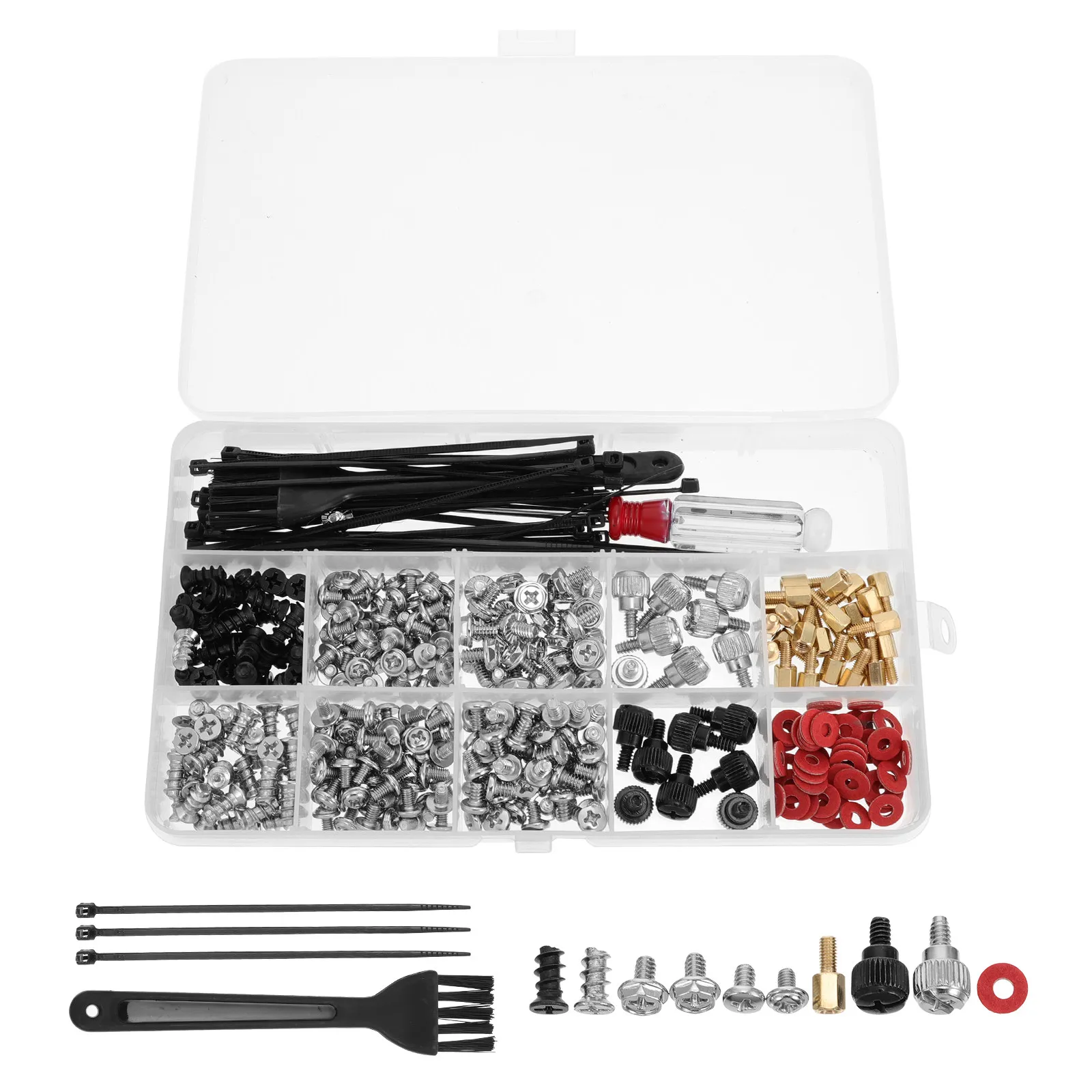 Computer Screw Kit Box High Quality Nickeling Plastic Screws Screwdriver Cable Ties Brush Storage Organizer Mounting Tools