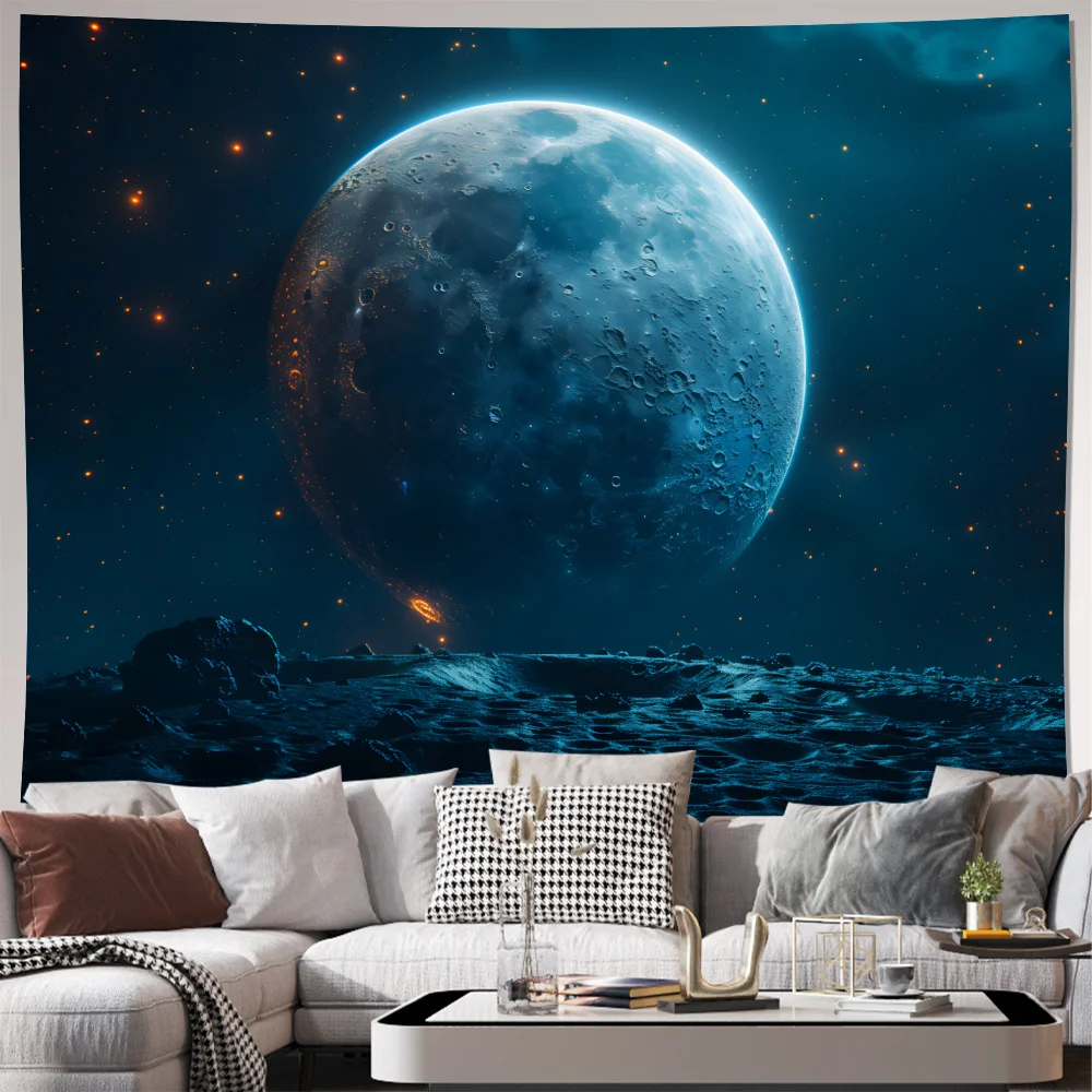Cosmic Moon Tapestry 2D Digital Print Polyester Wall Hanging Living Room Bedroom Office Studio Decor with Hooks