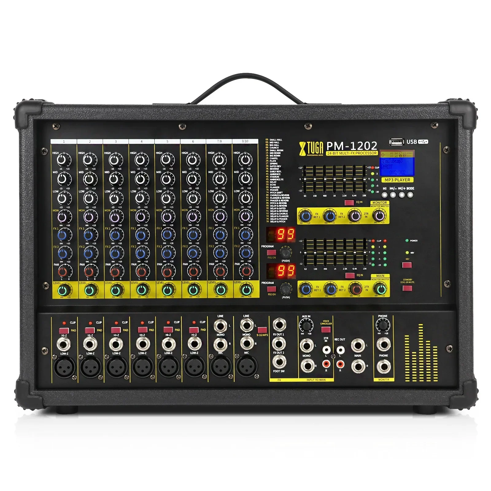 

GAX-PM1202 Dual 99 Dsp Effects Digital Mixing Console 10 Channel hifi Outdoor Stage Power Mixer Audio dj equipment