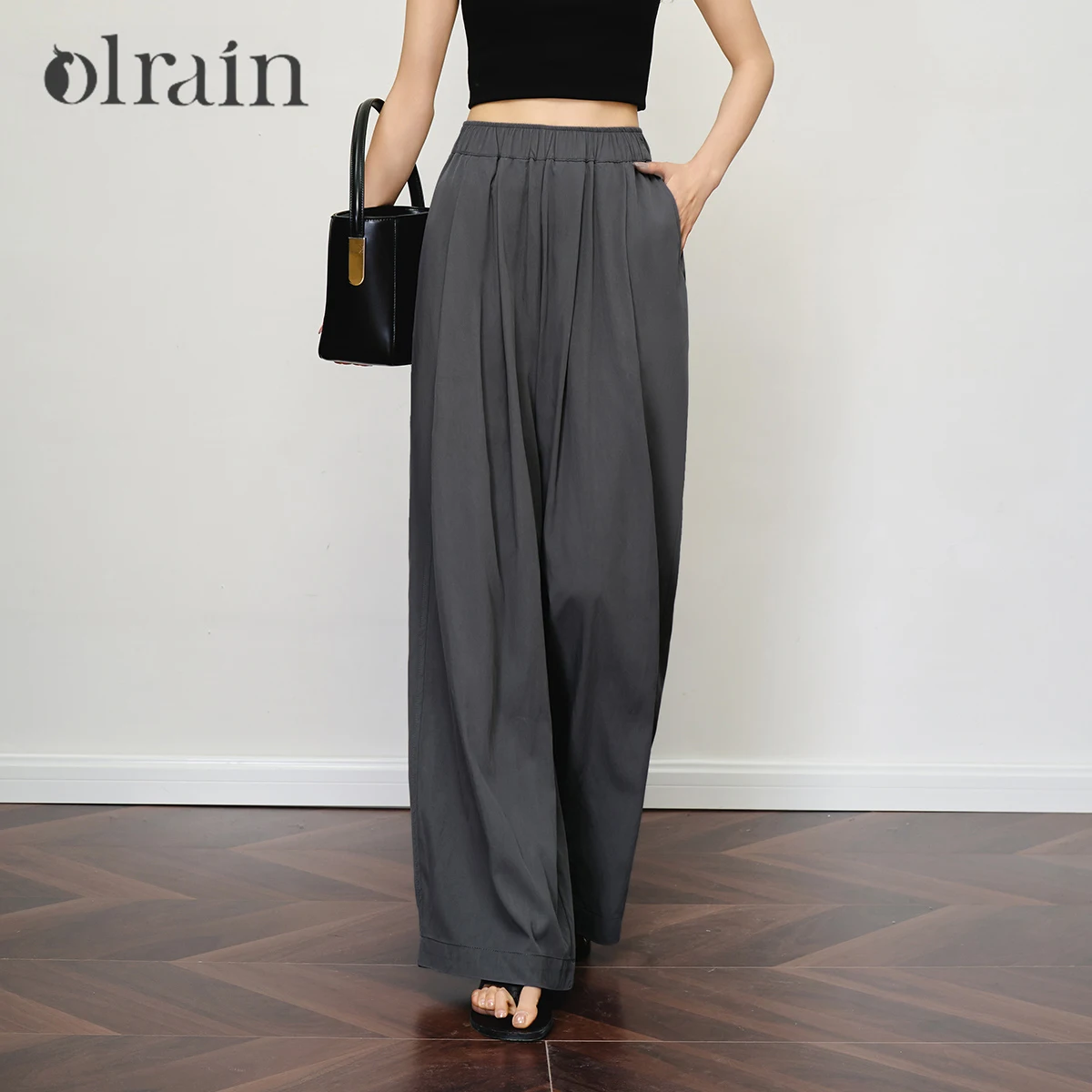 

OLrain Women Wide Leg Long Pants 2025 Summer Woman's Trousers Casual Loose Elastic Waist Baggy Pants Female Clothes O57XK99683