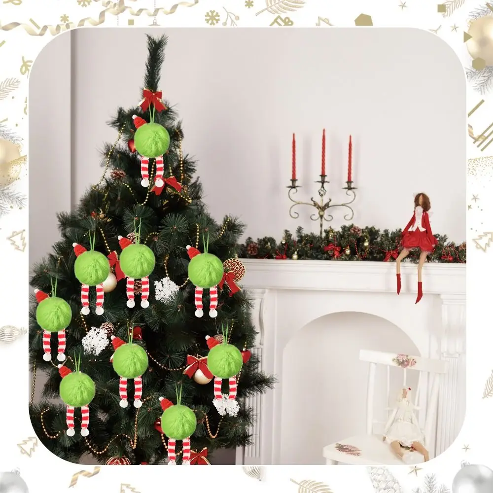 Bola de Navidad peluda de felpa, bola de decoración de árbol de Navidad DIY verde lima de 6cm con lazo, decoraciones colgantes de Navidad, Año Nuevo
