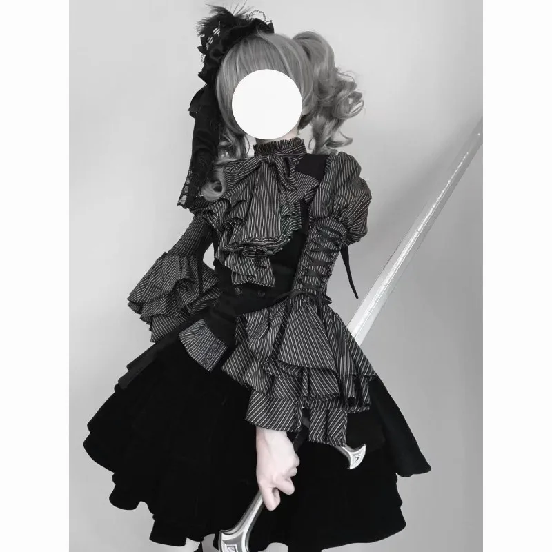 

Darkly Series Gothic Lolita Dress Hot Girl Splicing Short Shirt+Vest+High Waist Short Puff Skirt 3 Piece Skirt Set Women Autumn