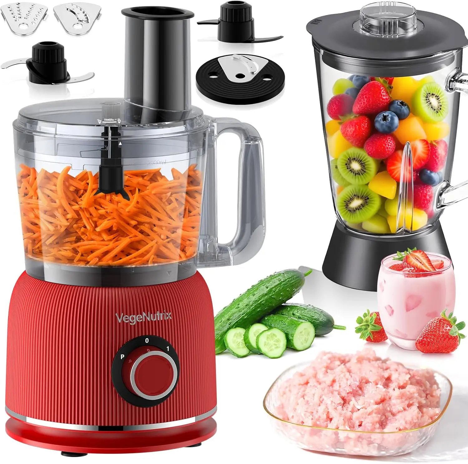 88 oz Food Chopper & 70 oz Blender Combo, 700W Glass Jar Blender with 2 Speeds and Pulse for Smoothies, Nutrient Extraction, Mea