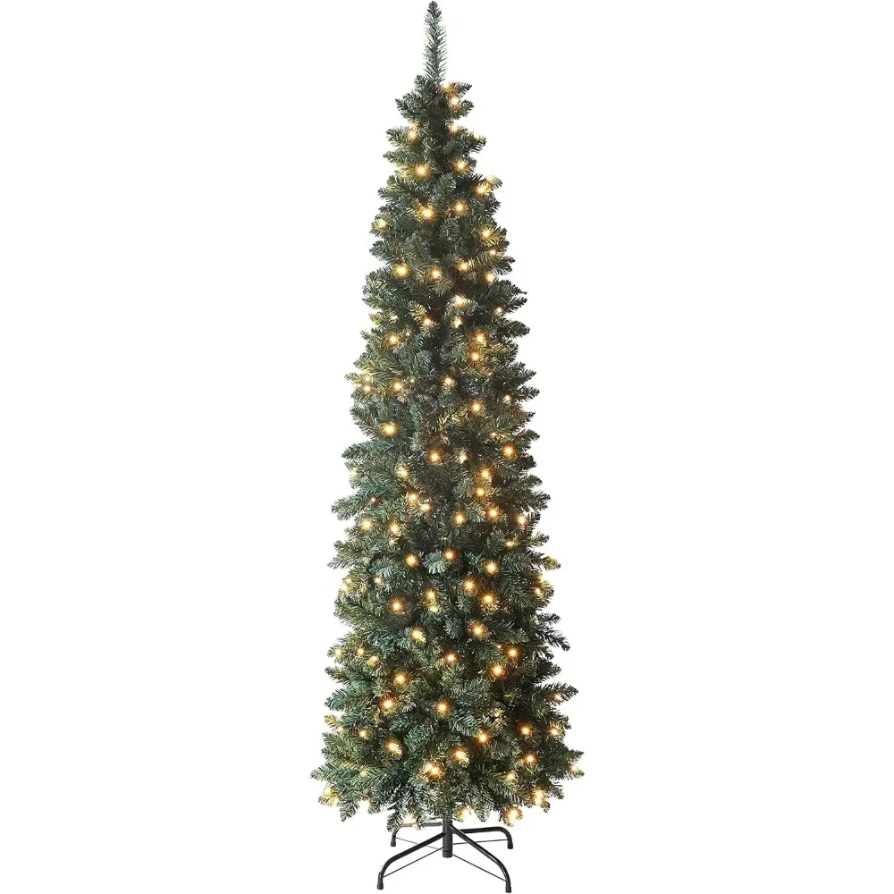 

7.5ft Pencil Christmas Tree, Pre-lit Slim Christmas Trees with Lights, Artificial Skinny Holiday Christmas Tree Home Decoration