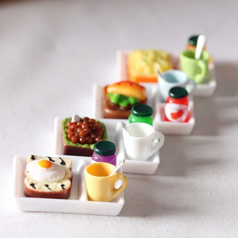 Dollhouse Miniature Items Toast Bread Breakfast Mini Stuff Jam Plate Cup Spoon Food OB11 1/6 BJD Dolls House Kitchen Accessories