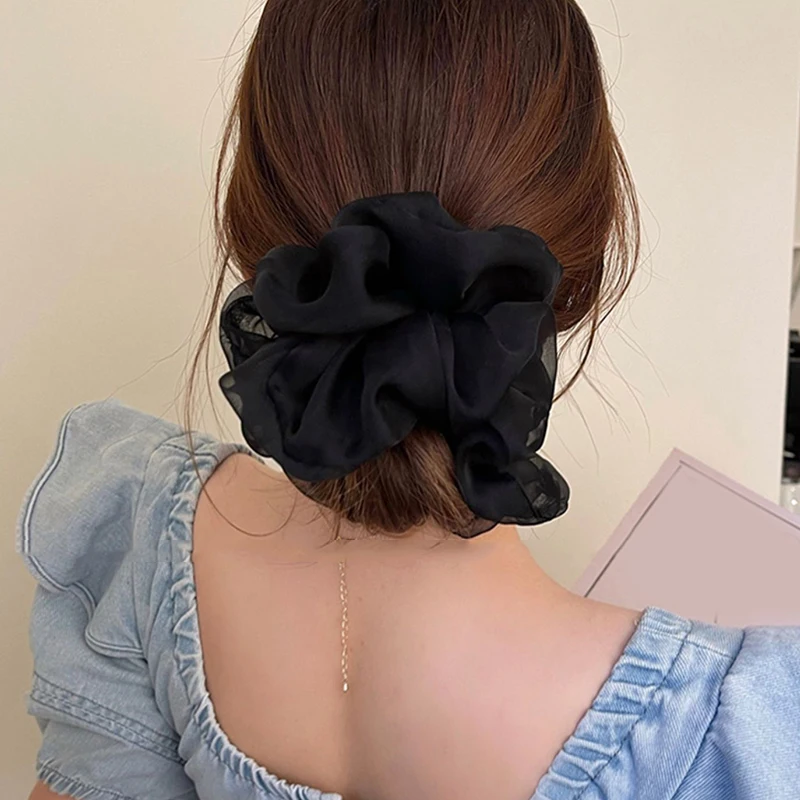 Solid Color Organza Hair Scrunchies Summer Chiffon Hair Rope Fashion Hair Accessories Elastic Bands For Girls Ponytail Holder