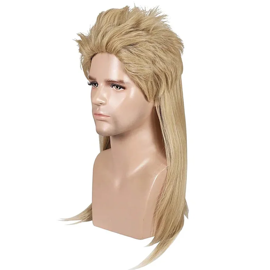 Long Straight Blonde 80's Mullet Rocker Style Party Wig for Men