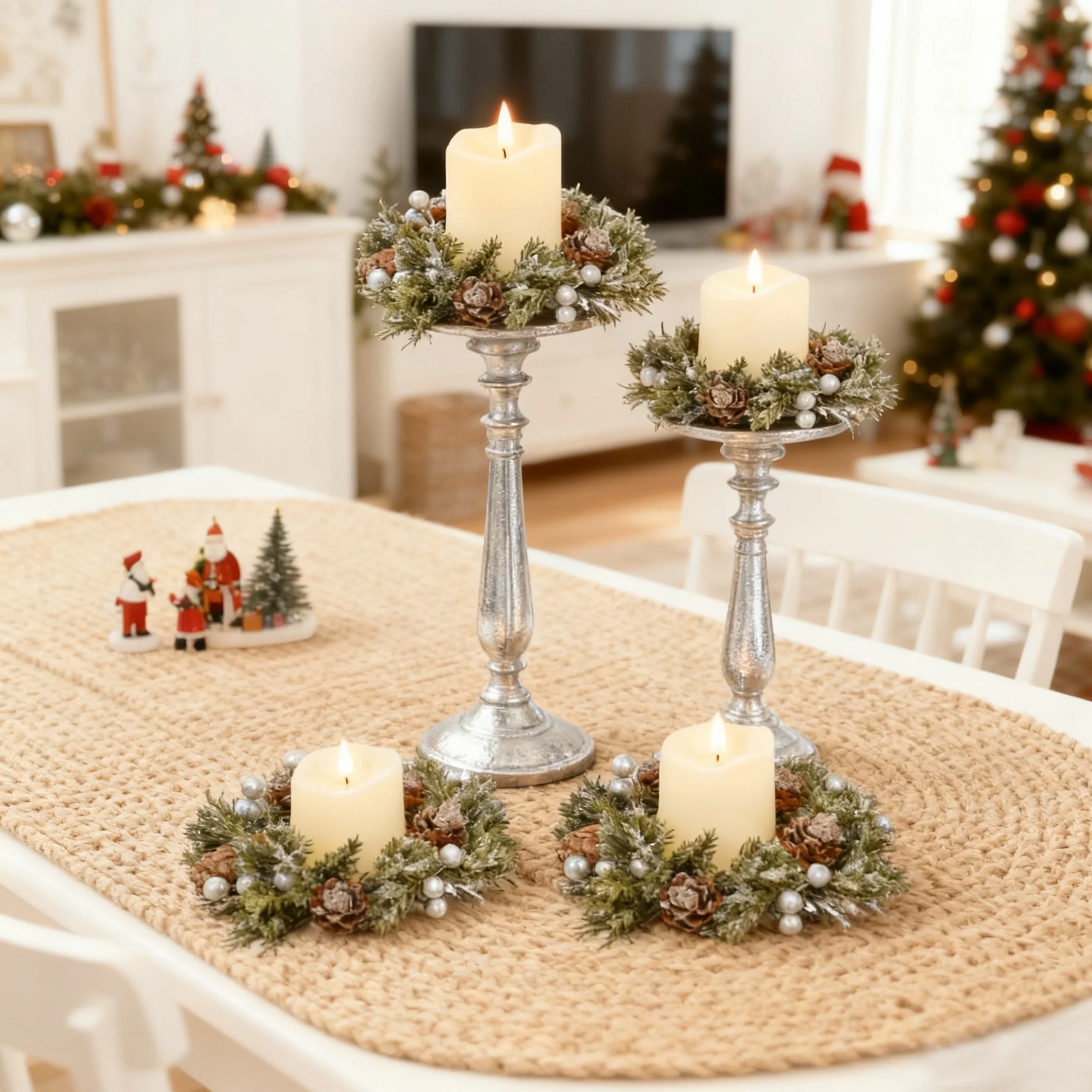 The Perfect Christmas Gift  6 Piece Decorative Candle Ring Set with  LED Candles for Home & Holiday Decorating