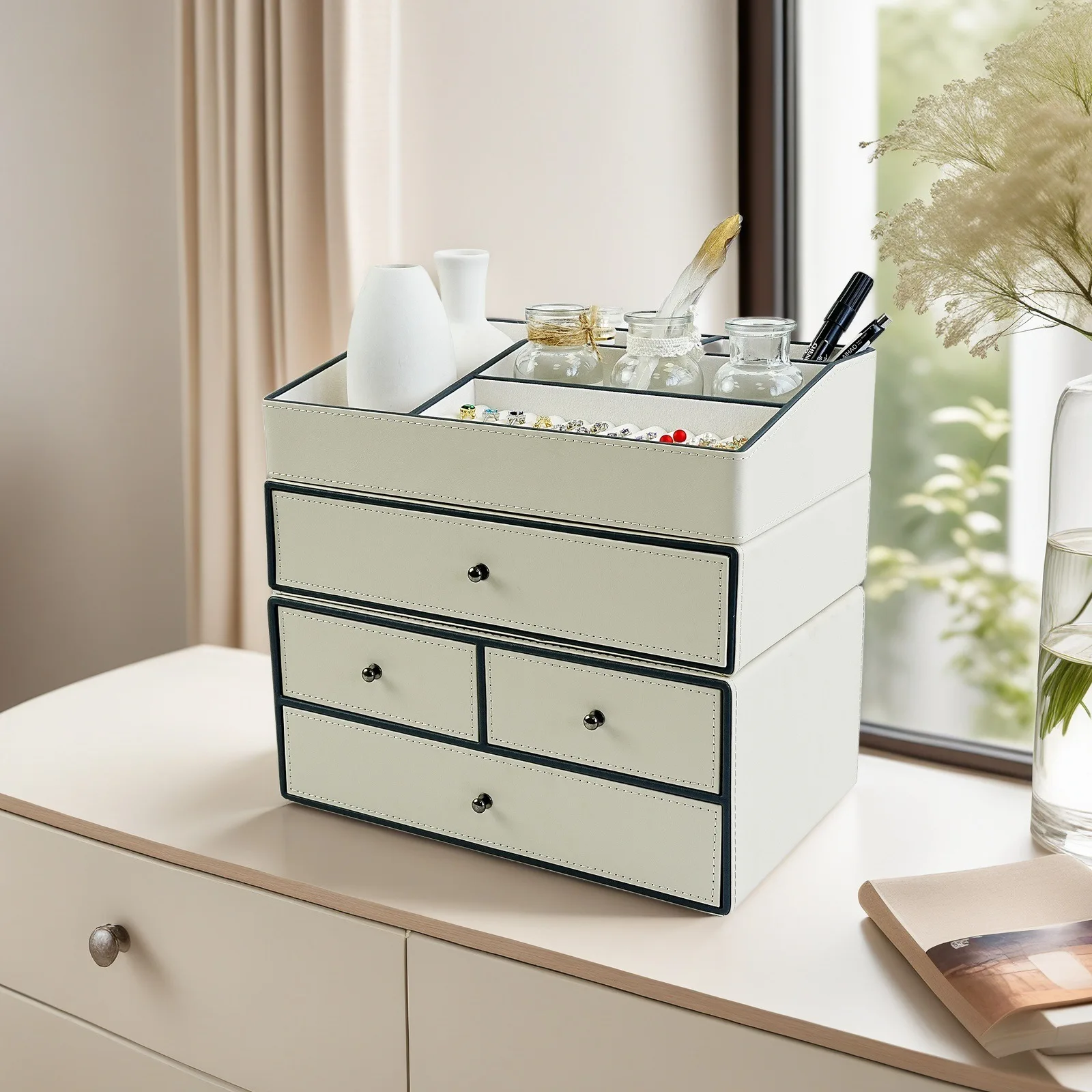 

Home cosmetics storage jewelry box large capacity desktop dresser stacked type