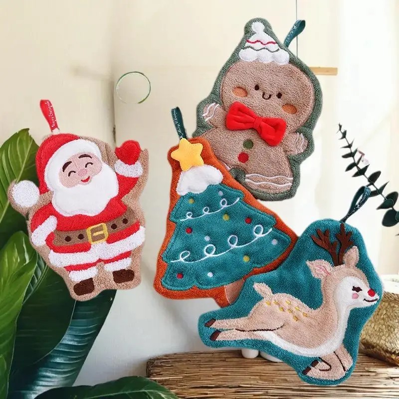 المرجان الصوف عيد الميلاد سانتا كلوز مناشف اليد امتصاص الماء التجفيف السريع منشفة اليد شجرة عيد الميلاد جرس المطبخ الحمام #4