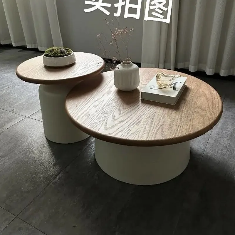 Century modern style round wooden coffee table simple center table nested coffee table 2-piece set