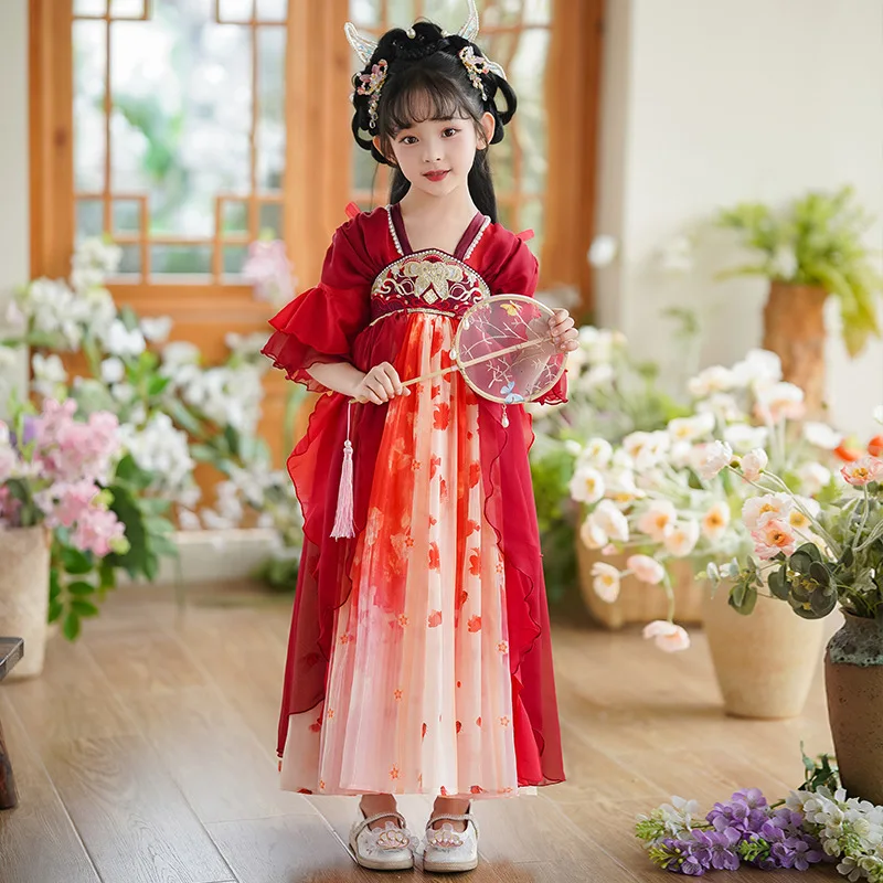 Ancient Chinese Traditional Hanfu Costume Children Kids Fairy Dress Folk Dance Performance Clothing Party Dress Girls Cosplay - view 4