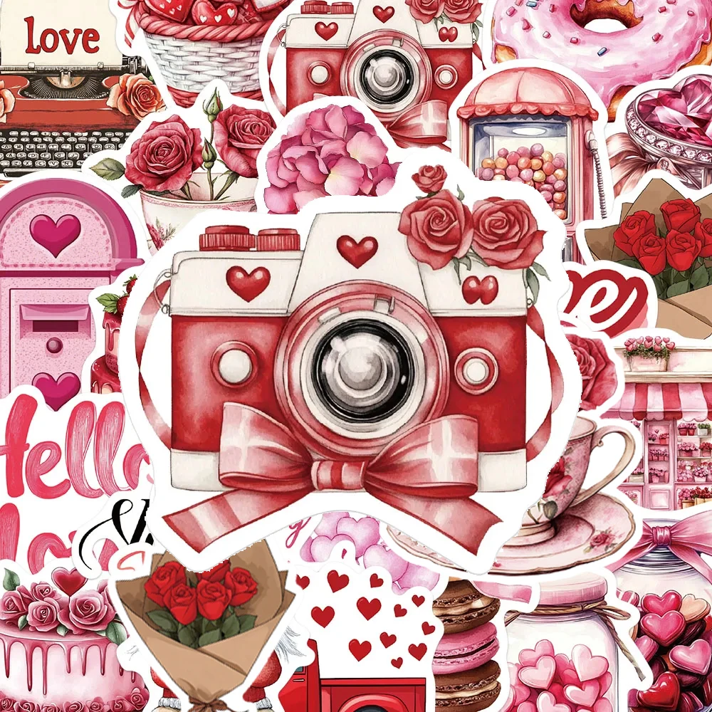 สติกเกอร์ลายกราฟฟิตี้วันวาเลนไทน์สไตล์เรโทรโรแมนติก 10/30/50 ชิ้น สีแดง สำหรับตกแต่งเครื่องเขียน กระเป๋าเดินทาง DIY กันน้ำ