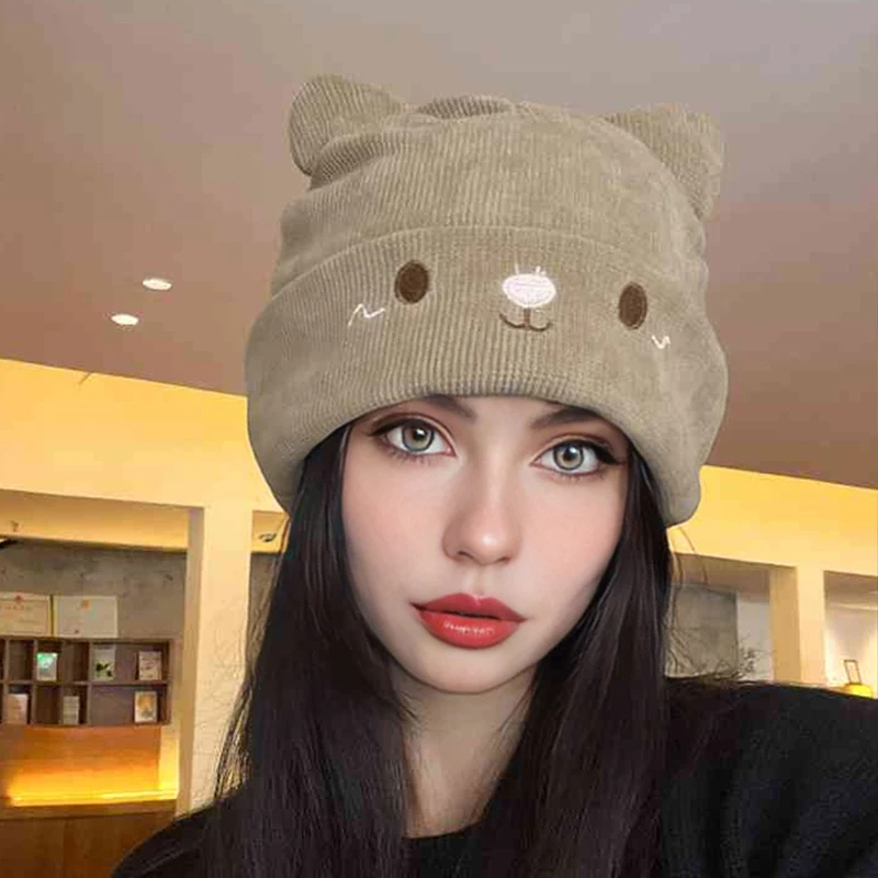 Knitted Cat Ear Little Devil Hat Women Kawaii Winter Beanie Female Caps