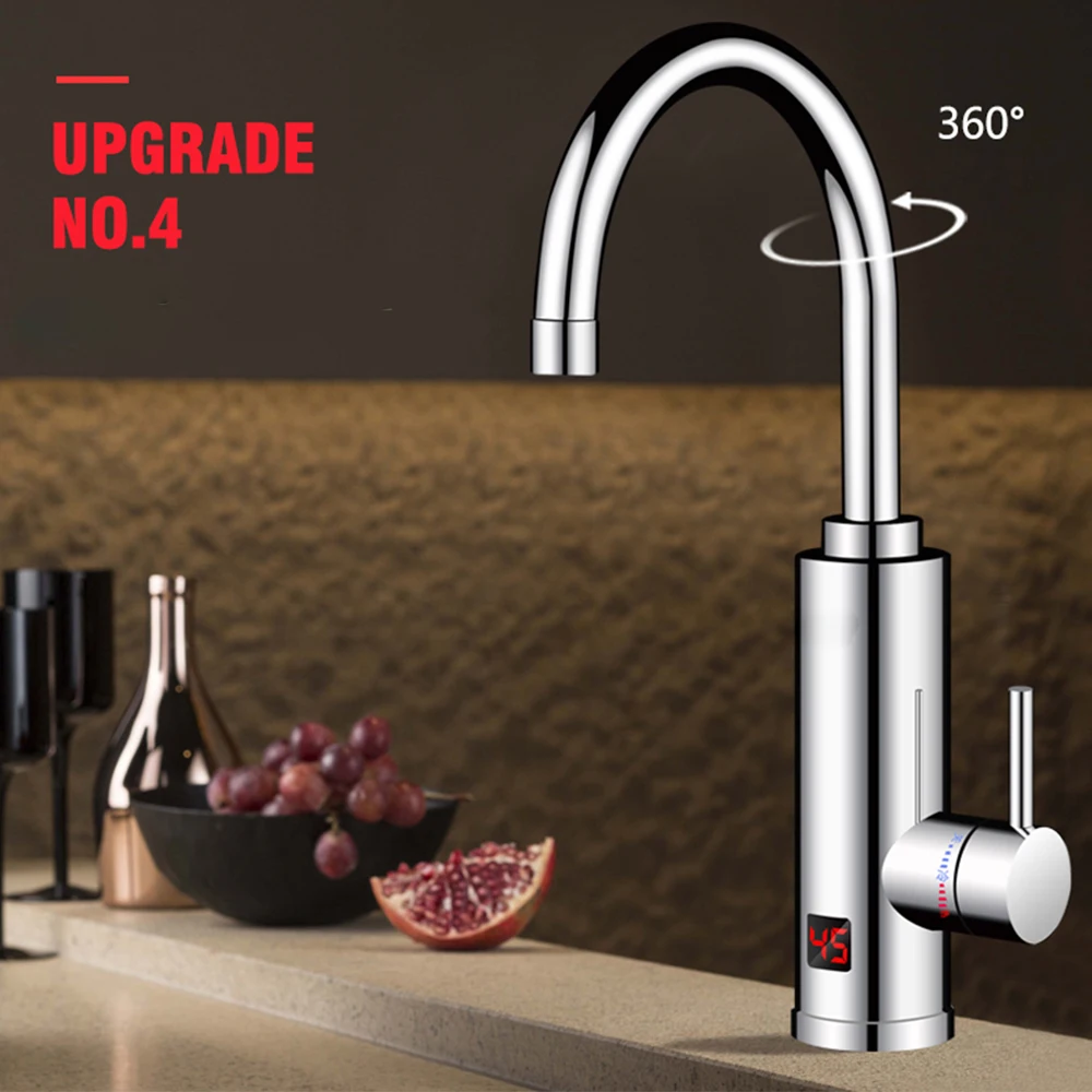 3000W Electric Water Heater Bathroom Kitchen Faucet Tankless Water Heater Tap Flowing Electric Faucet with Temperature Display