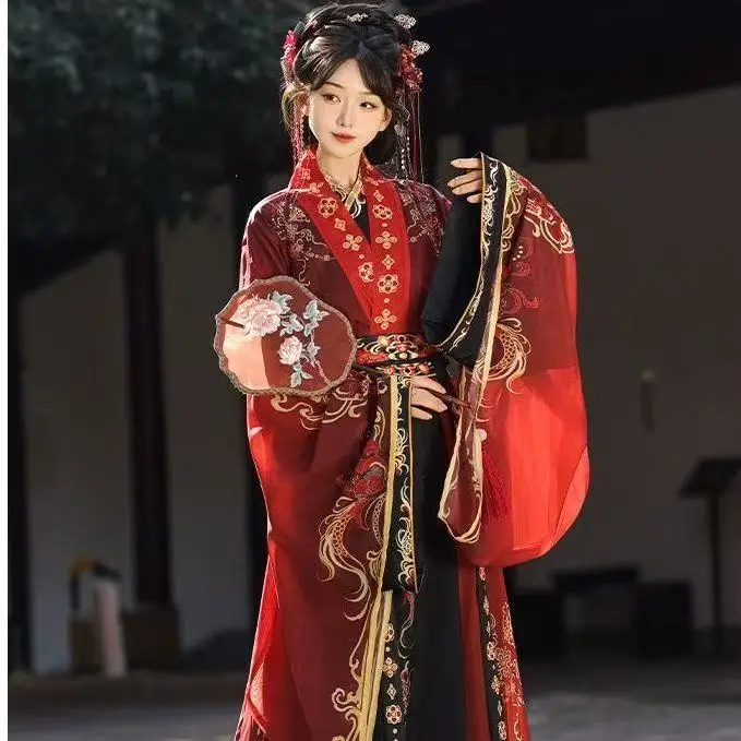

Original Red Foi Carp Hanfu Men Women Traditional Chinese Bapo Skirt Suits Vintage Carnial Beach Party Cosplay Costume Han Dress