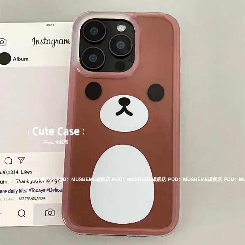 New Kawaii Rilakkuma Mobile Phone Shell Iphone15/14/13/12/11Promax With Pendant Soft Shell Anti Fall Cartoon Gift For Girls