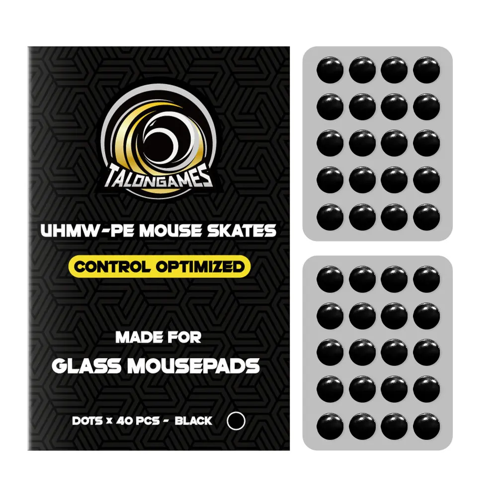 Talongames mouse patins para tapetes de vidro, pontos redondos universais de alta densidade UHMW-PE 6.5mm 40 peças ultra-controle glide, preto c1