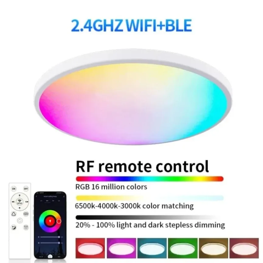 TUYA Intelligent LED Ceiling Light RGB Remote Dimming WiFi Bluetooth Decorative Light Living Room Bedroom Indoor Home Light