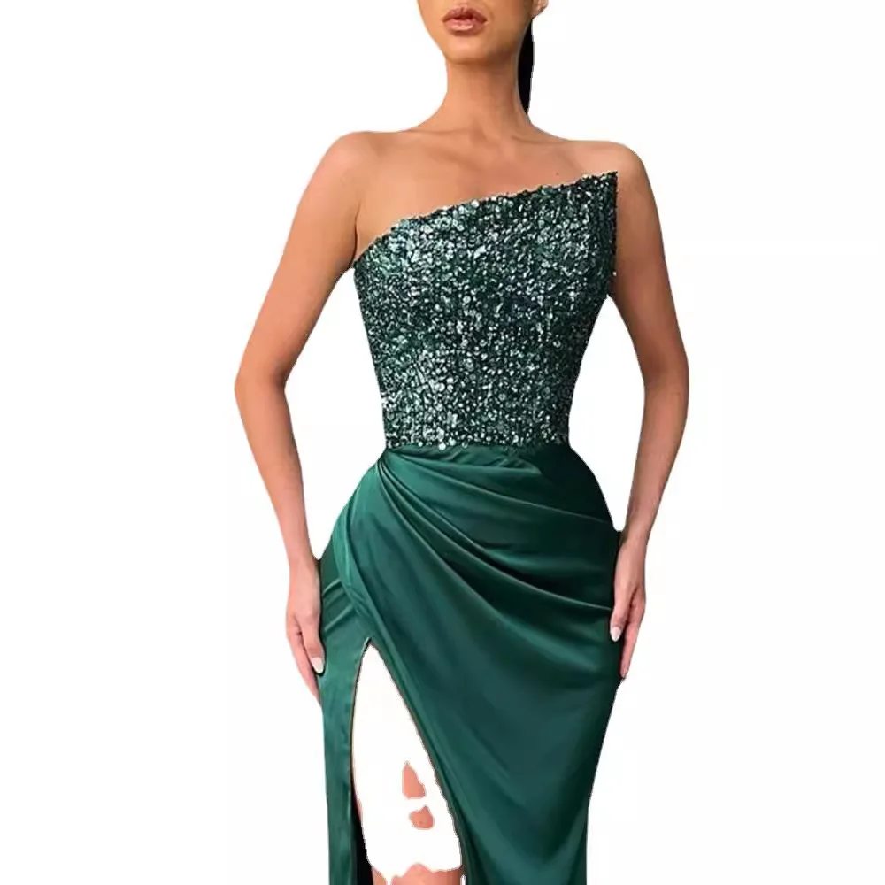 Sequin Dress for Women Sleeveless Mid-length Evening Dress Elegant Chest Wrapping Summer Dress Casual Sexy Party Dresses Vestido