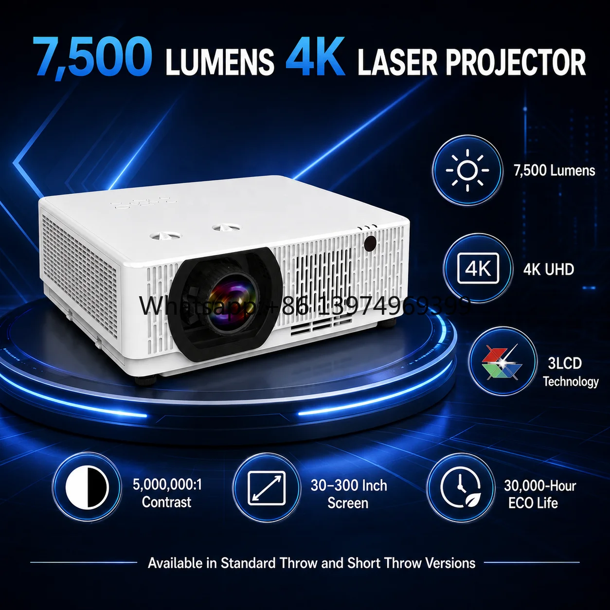Professional Commercial AV Laser Projector 7500 Lumens for Museum Worship Golf Simulator and Training Center