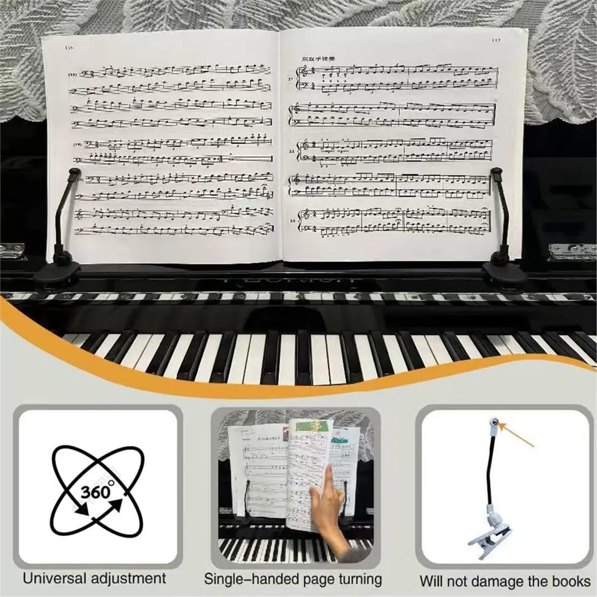 828 Mega Sale Piano Music Book Clip Universal Adjustment Sheet Music Clip Page Holder Music Score Holder for Piano view 4