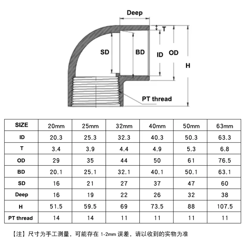 20/25/32/40/50/63mm 90 Degree Elbow Connector 1/2