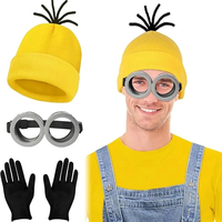 Despicable Me Minions Cosplay Costume Yellow Beanie Stretchy Gloves Steampunk Goggles Halloween Party Costumes for Adult