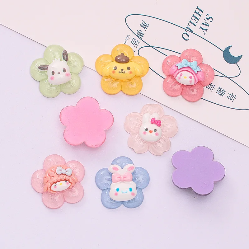 10Pcs Kawaii Cartoon Transparent Flower Series Flatback Resin Miniatures DIY Phone Shell Patch Cute Hair Accessories Toy