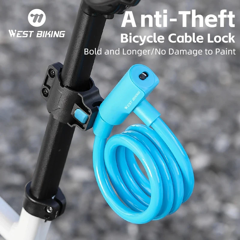 WEST BIKING Anti-Theft Bicycle Cable Lock With Keys Bold Safety Steel Lock For E-Bicycle Motorcycle Scooter Cycling Accessories