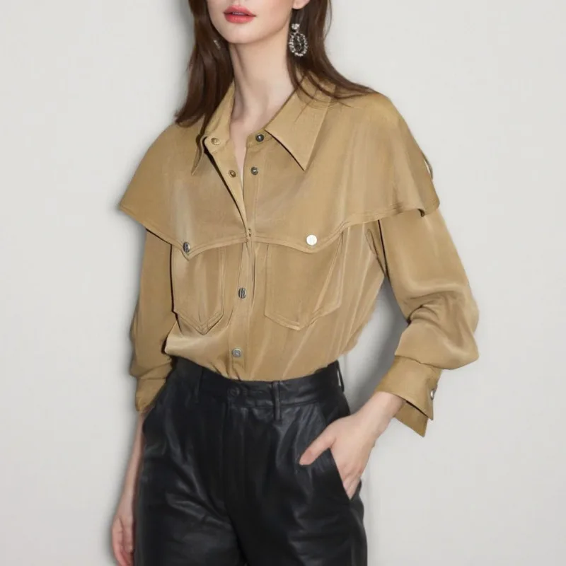 

Women Autumn Simplicity Office Lady Solid Color Polo Collar Long Sleeve Shirts Ladies Fashion Temperament All-match Casual Tops