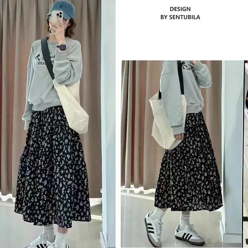 Summer Pregnant Woman Fashion Long Skirt High Waist Floor-length Maternity A-Line Skirt Plus Size Pregnancy Chiffon Floral Skirt
