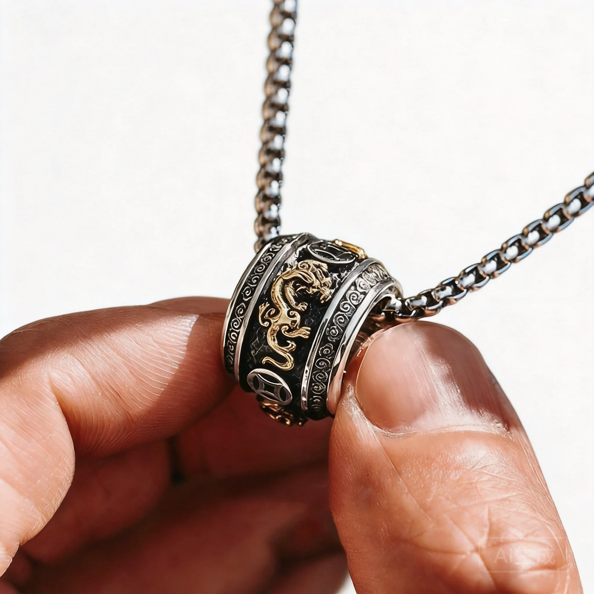 Chinese Style Retro Thai Silver Pixiu Circular Pendant Necklace For Men Women Lucky Fortune Wealth Spinning Bead Fashion Jewelry
