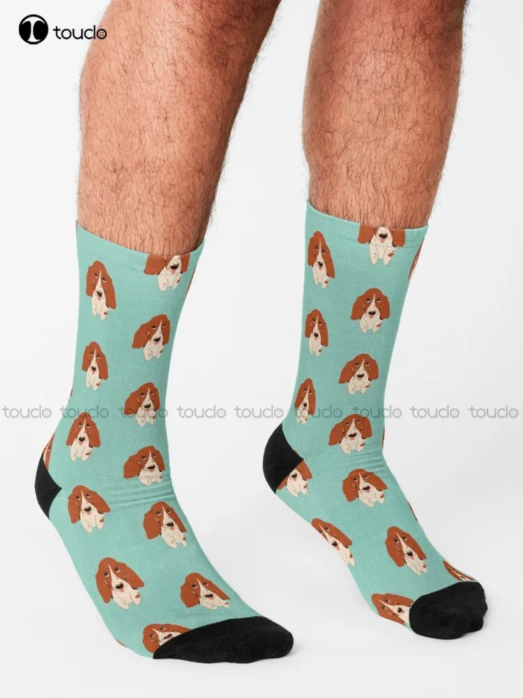 Basset Hound Dog Socks Black Long Socks Cartoon Comfortable Best Girls Sports Street Skateboard Socks 360° Digital Print Retro