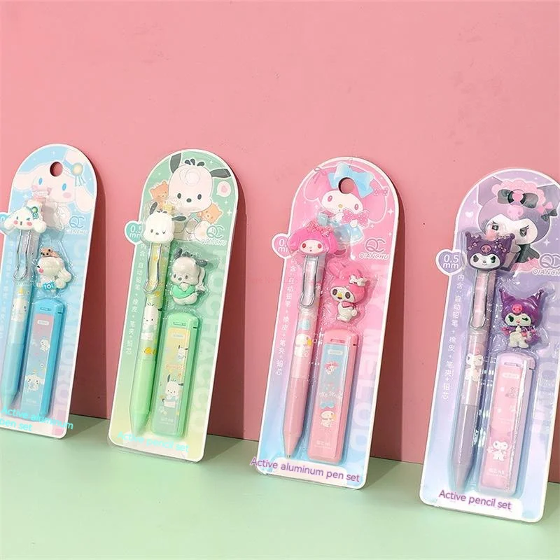 Imagem -02 - Sanrio Lápis Mecânico Kuromi Cinnamoroll Minha Melodia 0.5 Terno Preto Estudantes Material Escolar Conjunto de Papelaria Atacado 12 24 Peças