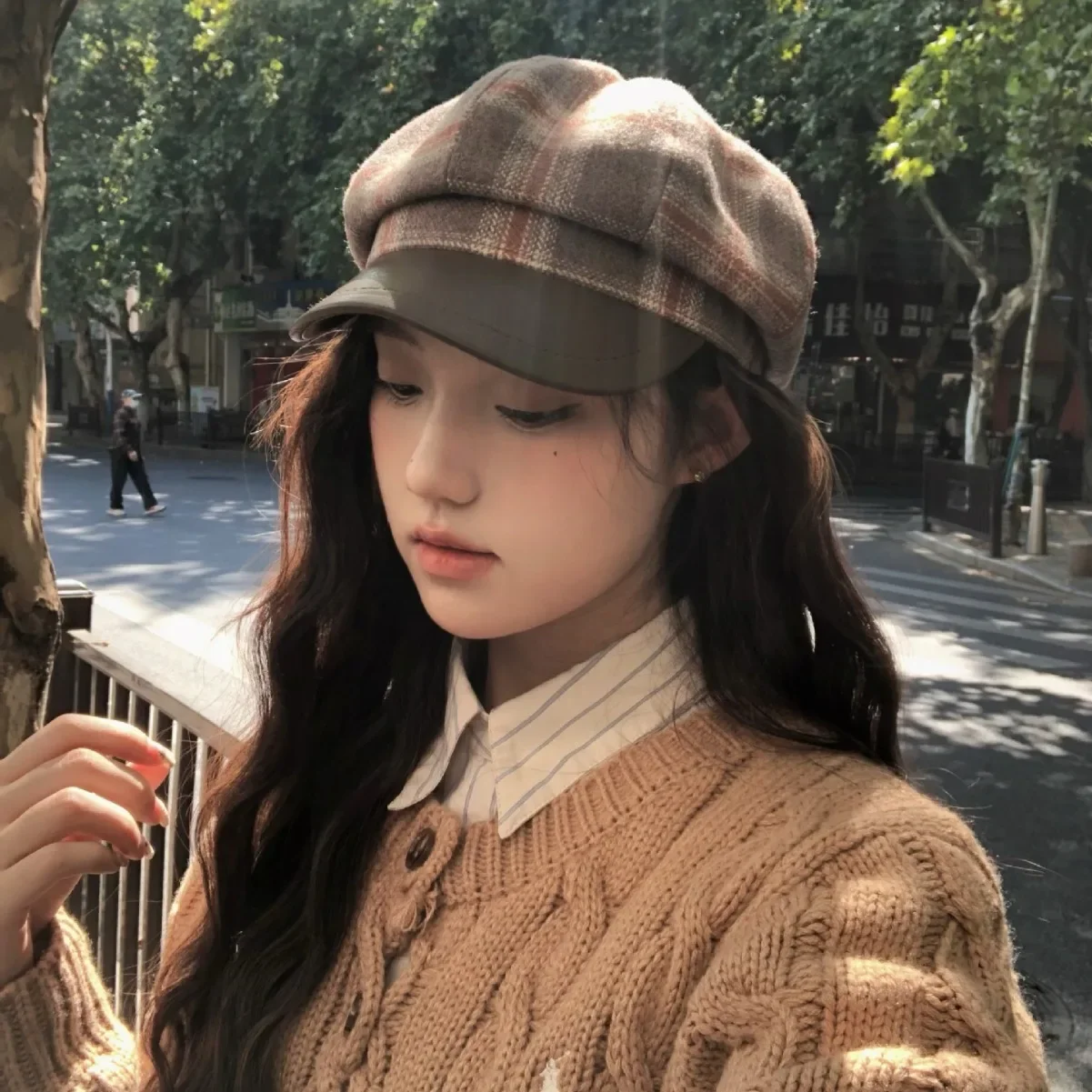 Ladies Casual Vintage British Check Octagon Hat Fashion Simple Duck Tongue Newsboy Hat Street Shopping Outing Painter Hat