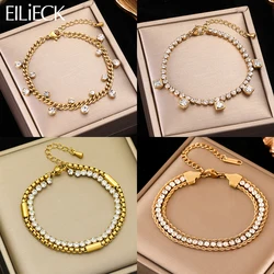 EILIECK 316L Stainless Steel Cubic Zircon Charm Bracelet For Women Trendy Gold Color Wrist Chain Waterproof Jewelry Holiday Gift