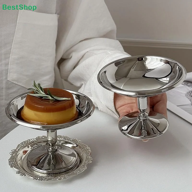 ⚑Vintage Silver Stainless Steel Dessert Cup with Stem,Elegant Pudding Parfait Serving Bowl for Ice Cream,Panna Cotta & Dessert