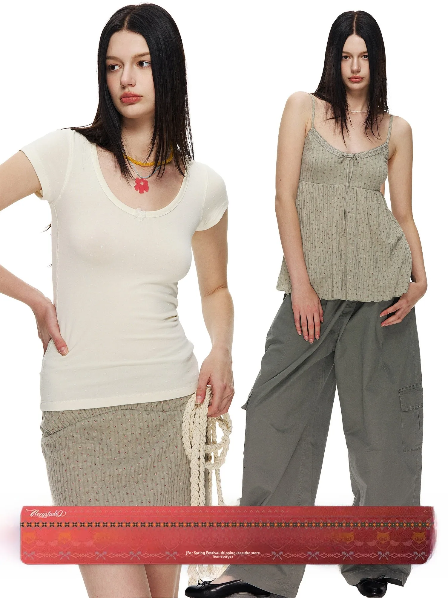 

Комплект NECY ey Bean: Вязаный топ с цветочным узором и юбка А-силуэта с завышенной талией для женщин, весна-лето