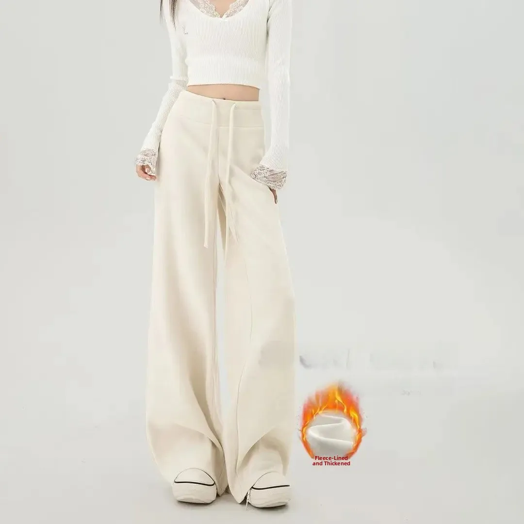 

Thiened Fce женские брюки для йоги с высокой талией, широкие брюки, осень-зима, прямой крой, драпированные спортивные спортивные штаны