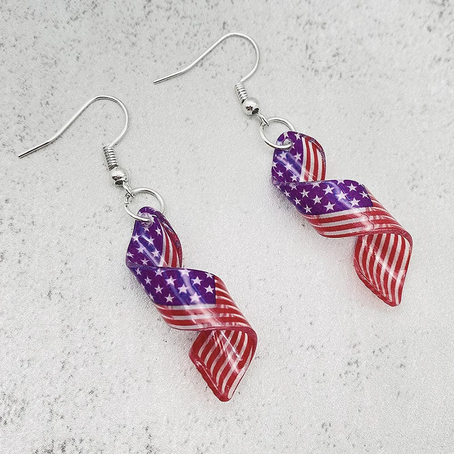 Spiral American Flag Earrings for Women Girls Lightweight Independence Day Drop Dangle Earring Jewelry
